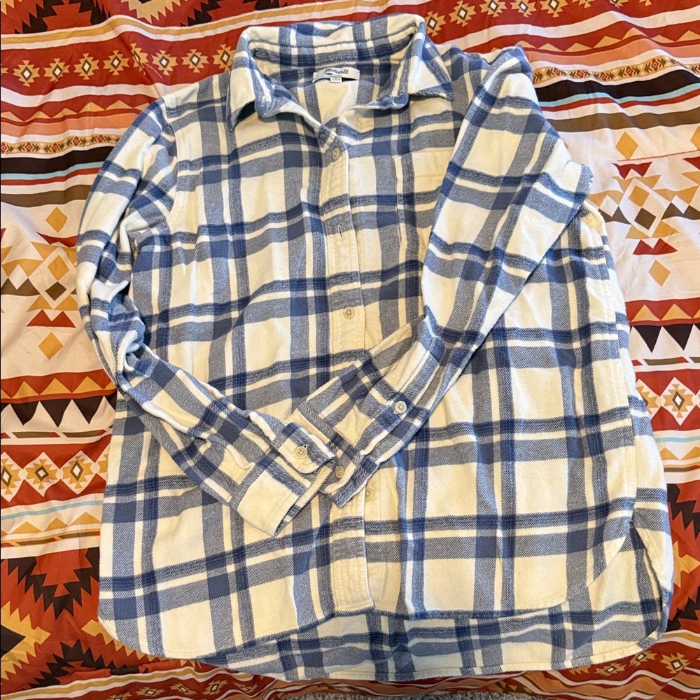 Classic Blue and White Plaid Women's Button-Up Shirt